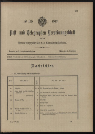 Post- und Telegraphen-Verordnungsblatt für das Verwaltungsgebiet des K.-K. Handelsministeriums 19121209 Seite: 1