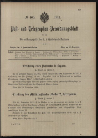 Post- und Telegraphen-Verordnungsblatt für das Verwaltungsgebiet des K.-K. Handelsministeriums 19121210 Seite: 1