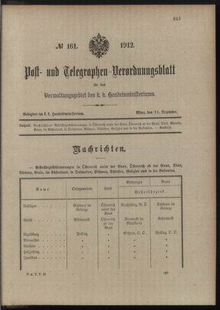 Post- und Telegraphen-Verordnungsblatt für das Verwaltungsgebiet des K.-K. Handelsministeriums 19121211 Seite: 1