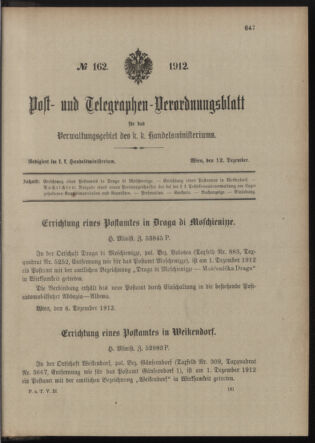 Post- und Telegraphen-Verordnungsblatt für das Verwaltungsgebiet des K.-K. Handelsministeriums 19121212 Seite: 1