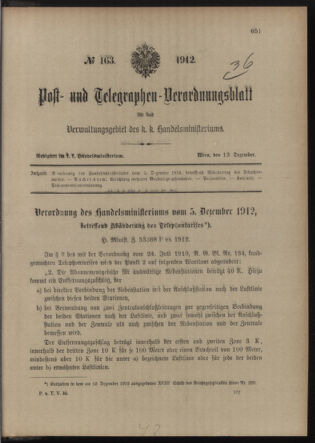 Post- und Telegraphen-Verordnungsblatt für das Verwaltungsgebiet des K.-K. Handelsministeriums 19121213 Seite: 1