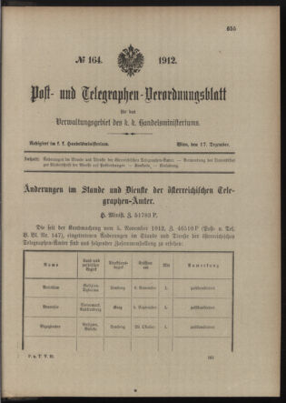 Post- und Telegraphen-Verordnungsblatt für das Verwaltungsgebiet des K.-K. Handelsministeriums 19121217 Seite: 1