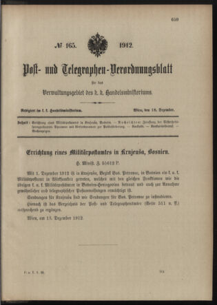 Post- und Telegraphen-Verordnungsblatt für das Verwaltungsgebiet des K.-K. Handelsministeriums 19121218 Seite: 1