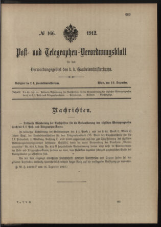 Post- und Telegraphen-Verordnungsblatt für das Verwaltungsgebiet des K.-K. Handelsministeriums 19121219 Seite: 1