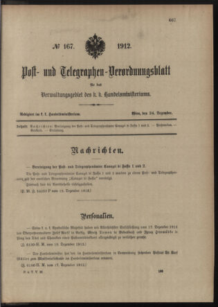 Post- und Telegraphen-Verordnungsblatt für das Verwaltungsgebiet des K.-K. Handelsministeriums 19121224 Seite: 1