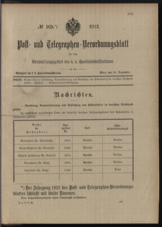 Post- und Telegraphen-Verordnungsblatt für das Verwaltungsgebiet des K.-K. Handelsministeriums 19121231 Seite: 1