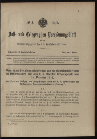 Post- und Telegraphen-Verordnungsblatt für das Verwaltungsgebiet des K.-K. Handelsministeriums 19130104 Seite: 1