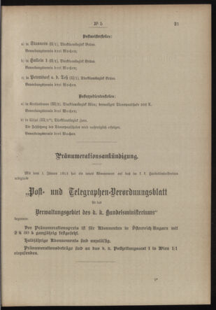 Post- und Telegraphen-Verordnungsblatt für das Verwaltungsgebiet des K.-K. Handelsministeriums 19130109 Seite: 3