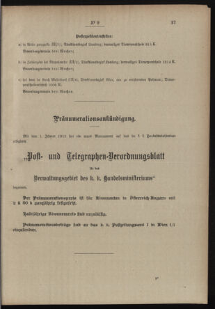 Post- und Telegraphen-Verordnungsblatt für das Verwaltungsgebiet des K.-K. Handelsministeriums 19130117 Seite: 3