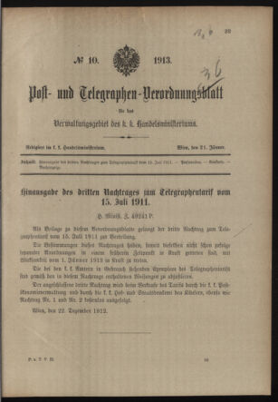 Post- und Telegraphen-Verordnungsblatt für das Verwaltungsgebiet des K.-K. Handelsministeriums 19130121 Seite: 1