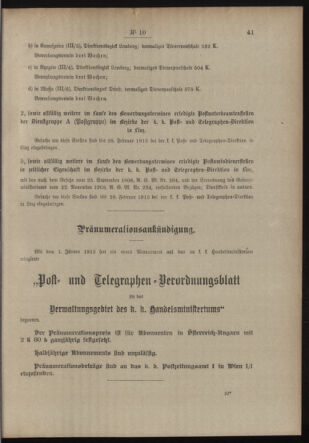 Post- und Telegraphen-Verordnungsblatt für das Verwaltungsgebiet des K.-K. Handelsministeriums 19130121 Seite: 3