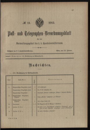 Post- und Telegraphen-Verordnungsblatt für das Verwaltungsgebiet des K.-K. Handelsministeriums 19130123 Seite: 1