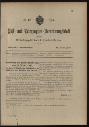 Post- und Telegraphen-Verordnungsblatt für das Verwaltungsgebiet des K.-K. Handelsministeriums 19130124 Seite: 1