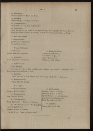 Post- und Telegraphen-Verordnungsblatt für das Verwaltungsgebiet des K.-K. Handelsministeriums 19130124 Seite: 3