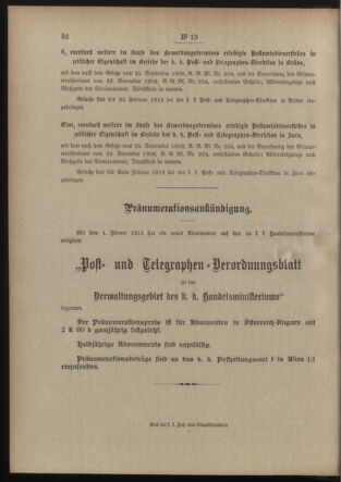 Post- und Telegraphen-Verordnungsblatt für das Verwaltungsgebiet des K.-K. Handelsministeriums 19130125 Seite: 4