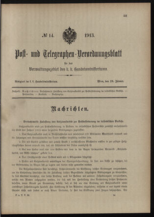 Post- und Telegraphen-Verordnungsblatt für das Verwaltungsgebiet des K.-K. Handelsministeriums 19130128 Seite: 1