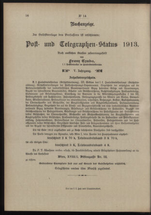 Post- und Telegraphen-Verordnungsblatt für das Verwaltungsgebiet des K.-K. Handelsministeriums 19130128 Seite: 4