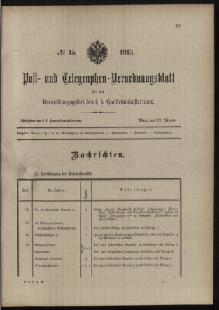 Post- und Telegraphen-Verordnungsblatt für das Verwaltungsgebiet des K.-K. Handelsministeriums 19130129 Seite: 1