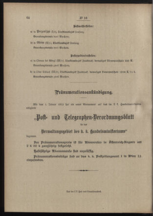 Post- und Telegraphen-Verordnungsblatt für das Verwaltungsgebiet des K.-K. Handelsministeriums 19130130 Seite: 4