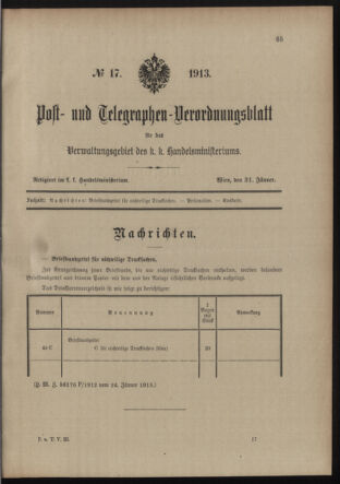 Post- und Telegraphen-Verordnungsblatt für das Verwaltungsgebiet des K.-K. Handelsministeriums 19130131 Seite: 1