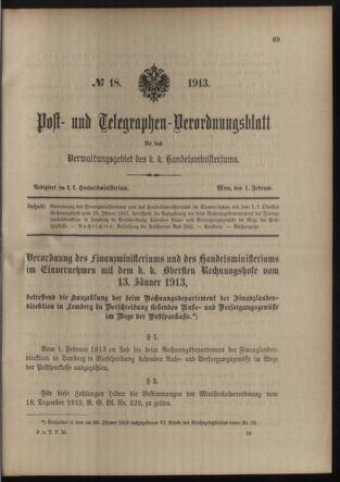 Post- und Telegraphen-Verordnungsblatt für das Verwaltungsgebiet des K.-K. Handelsministeriums 19130201 Seite: 1