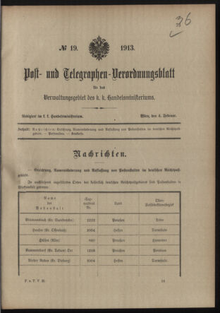 Post- und Telegraphen-Verordnungsblatt für das Verwaltungsgebiet des K.-K. Handelsministeriums 19130204 Seite: 1