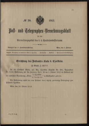 Post- und Telegraphen-Verordnungsblatt für das Verwaltungsgebiet des K.-K. Handelsministeriums 19130205 Seite: 1