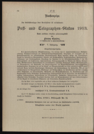 Post- und Telegraphen-Verordnungsblatt für das Verwaltungsgebiet des K.-K. Handelsministeriums 19130207 Seite: 4