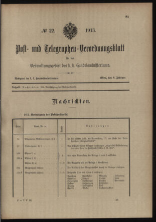 Post- und Telegraphen-Verordnungsblatt für das Verwaltungsgebiet des K.-K. Handelsministeriums 19130208 Seite: 1