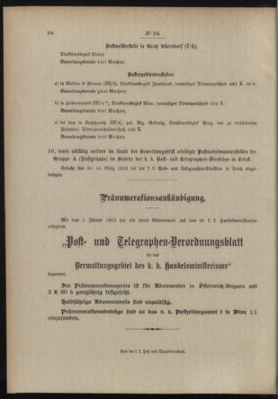 Post- und Telegraphen-Verordnungsblatt für das Verwaltungsgebiet des K.-K. Handelsministeriums 19130213 Seite: 4