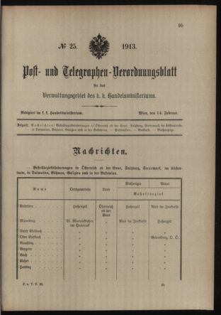 Post- und Telegraphen-Verordnungsblatt für das Verwaltungsgebiet des K.-K. Handelsministeriums 19130214 Seite: 1