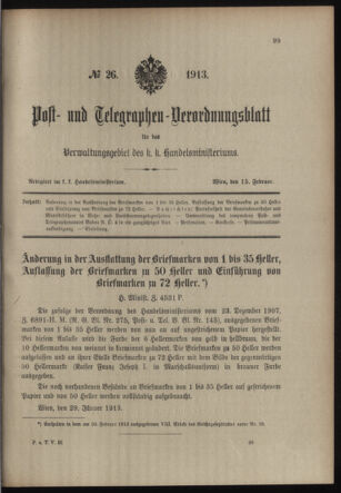 Post- und Telegraphen-Verordnungsblatt für das Verwaltungsgebiet des K.-K. Handelsministeriums 19130215 Seite: 1