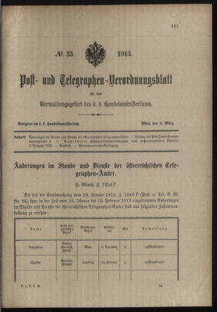 Post- und Telegraphen-Verordnungsblatt für das Verwaltungsgebiet des K.-K. Handelsministeriums 19130303 Seite: 1