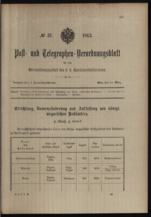 Post- und Telegraphen-Verordnungsblatt für das Verwaltungsgebiet des K.-K. Handelsministeriums 19130311 Seite: 1