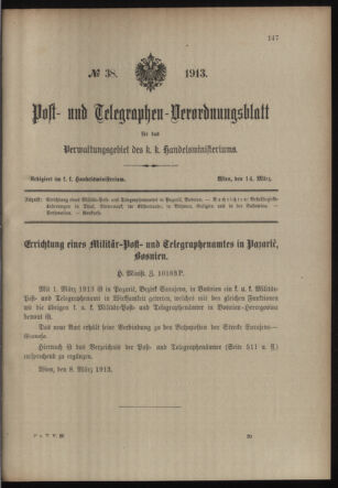 Post- und Telegraphen-Verordnungsblatt für das Verwaltungsgebiet des K.-K. Handelsministeriums 19130314 Seite: 1