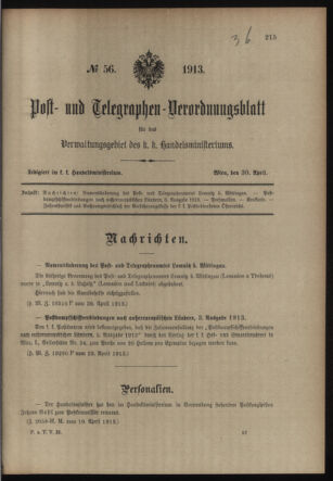 Post- und Telegraphen-Verordnungsblatt für das Verwaltungsgebiet des K.-K. Handelsministeriums