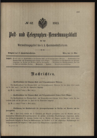 Post- und Telegraphen-Verordnungsblatt für das Verwaltungsgebiet des K.-K. Handelsministeriums