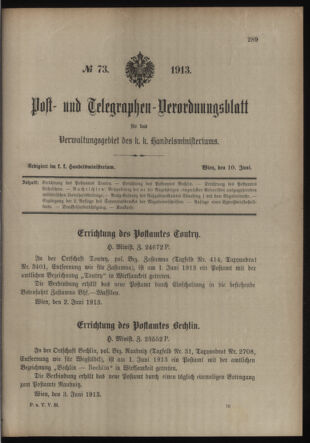 Post- und Telegraphen-Verordnungsblatt für das Verwaltungsgebiet des K.-K. Handelsministeriums