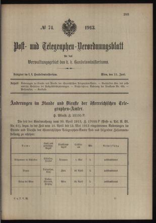 Post- und Telegraphen-Verordnungsblatt für das Verwaltungsgebiet des K.-K. Handelsministeriums 19130611 Seite: 1