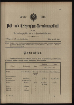 Post- und Telegraphen-Verordnungsblatt für das Verwaltungsgebiet des K.-K. Handelsministeriums 19130613 Seite: 1