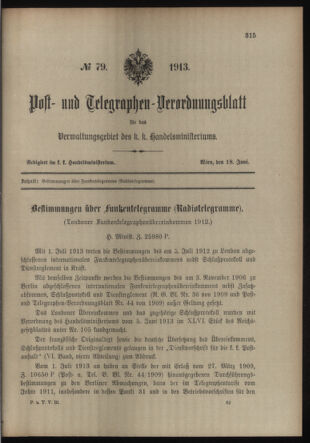 Post- und Telegraphen-Verordnungsblatt für das Verwaltungsgebiet des K.-K. Handelsministeriums 19130618 Seite: 1