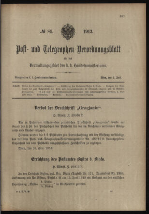 Post- und Telegraphen-Verordnungsblatt für das Verwaltungsgebiet des K.-K. Handelsministeriums