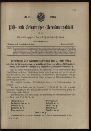 Post- und Telegraphen-Verordnungsblatt für das Verwaltungsgebiet des K.-K. Handelsministeriums 19130708 Seite: 1