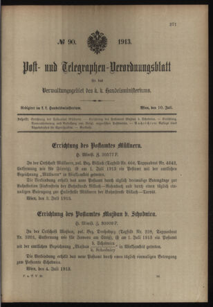 Post- und Telegraphen-Verordnungsblatt für das Verwaltungsgebiet des K.-K. Handelsministeriums 19130710 Seite: 1