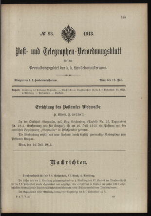 Post- und Telegraphen-Verordnungsblatt für das Verwaltungsgebiet des K.-K. Handelsministeriums