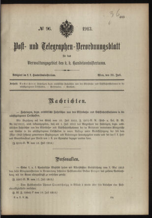 Post- und Telegraphen-Verordnungsblatt für das Verwaltungsgebiet des K.-K. Handelsministeriums 19130726 Seite: 1