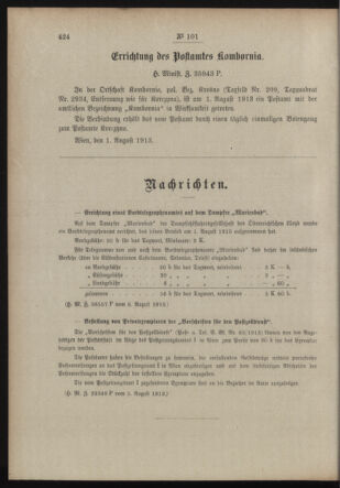 Post- und Telegraphen-Verordnungsblatt für das Verwaltungsgebiet des K.-K. Handelsministeriums 19130809 Seite: 2