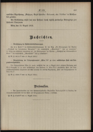 Post- und Telegraphen-Verordnungsblatt für das Verwaltungsgebiet des K.-K. Handelsministeriums 19130822 Seite: 3