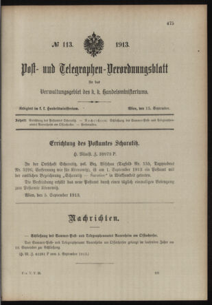 Post- und Telegraphen-Verordnungsblatt für das Verwaltungsgebiet des K.-K. Handelsministeriums