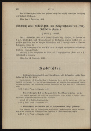 Post- und Telegraphen-Verordnungsblatt für das Verwaltungsgebiet des K.-K. Handelsministeriums 19130917 Seite: 2